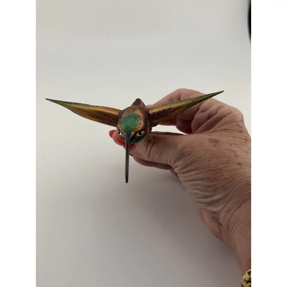 Glass Hummingbird Clip on Christmas Ornament Hand Painted 5